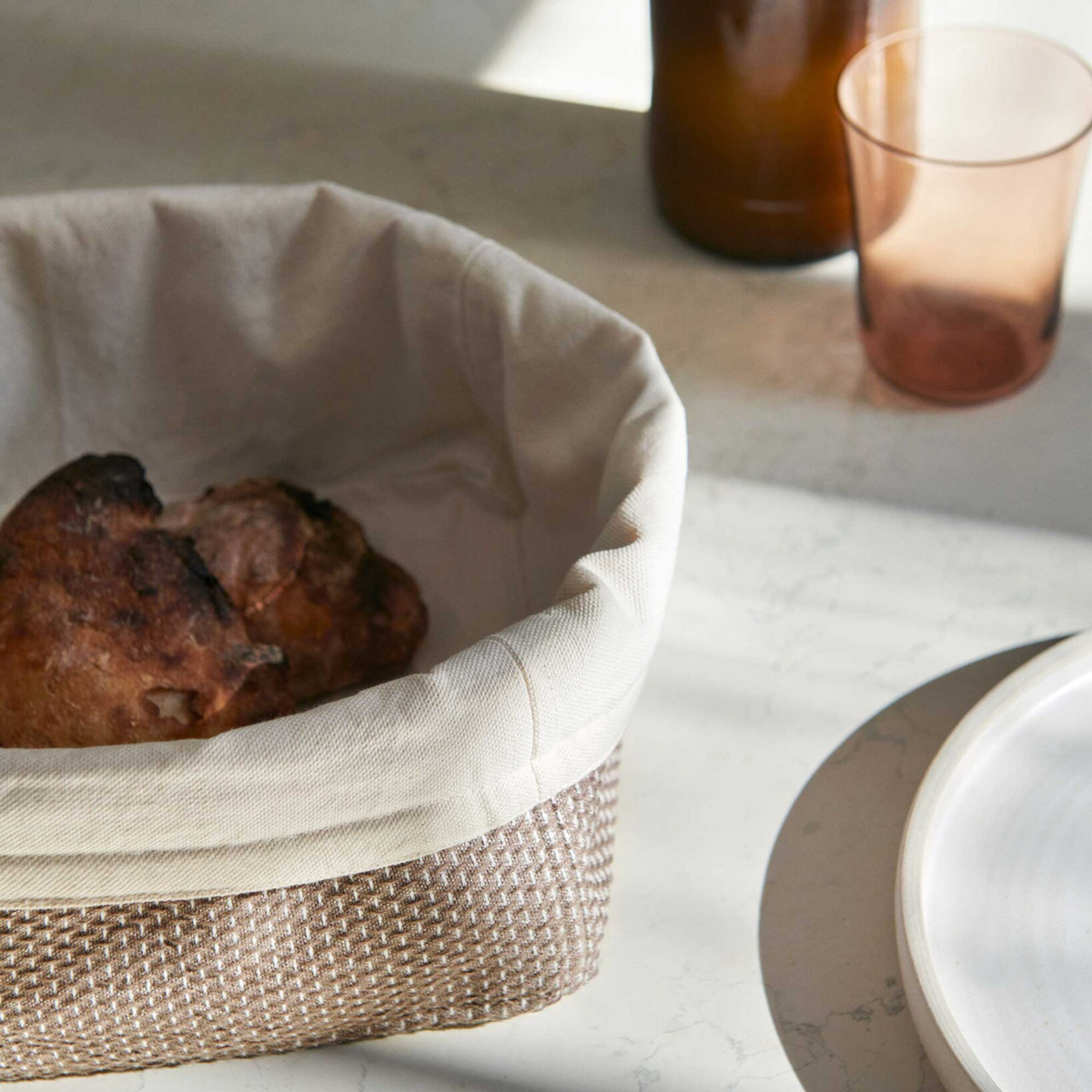 Fabric Bread Basket With Keyring & Card - 38x22x16cm Housewarming Gift, Kitchen Storage