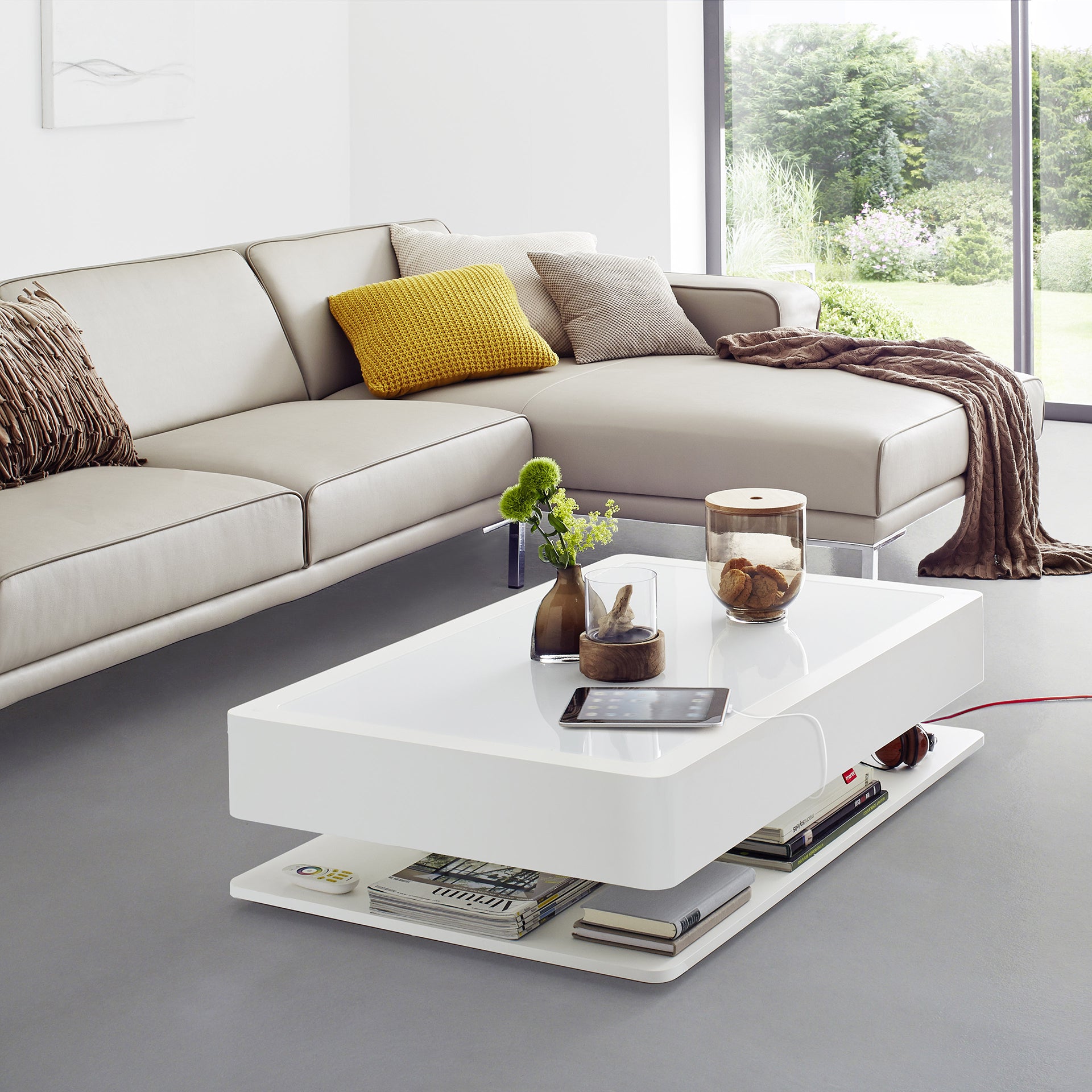 Modern white coffee table with storage deals
